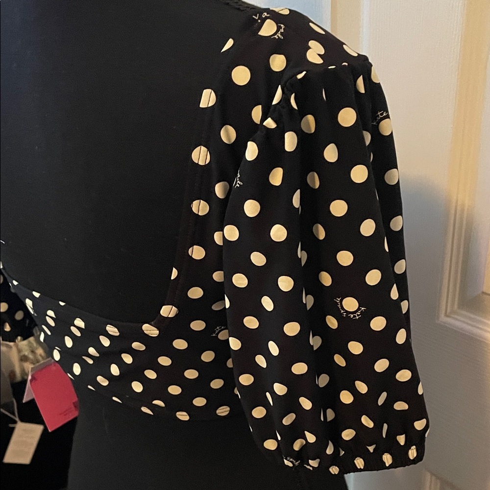 NWT Kate Spade feminine silky Black and White Polka Dot Crop Top Large - Picture 6 of 14